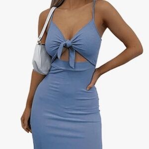 LYANER Women's Tie Knot Cut Out Side Split Hem Sleeveless Knit Bodycon Maxi Dres